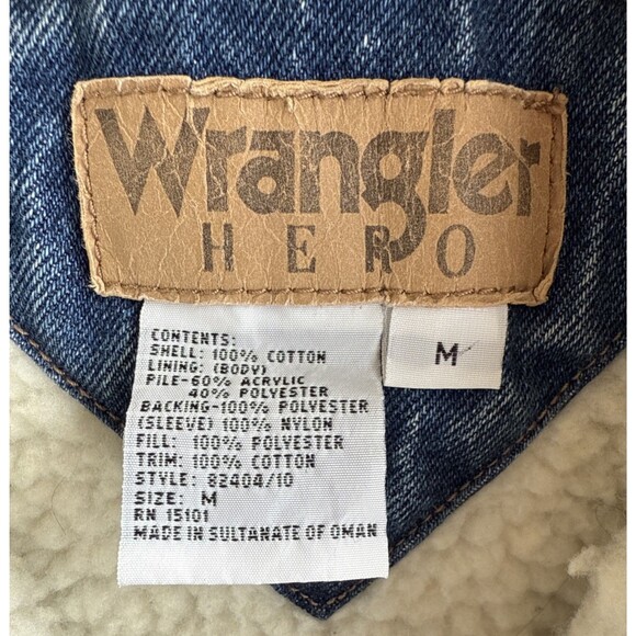 Vintage Wrangler Hero Men's Medium Denim Sherpa Jacket Corduroy Collar Western - Picture 6 of 9